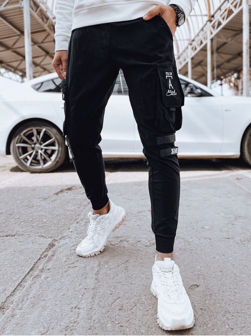 Poutavé černé kapsáčové jogger kalhoty