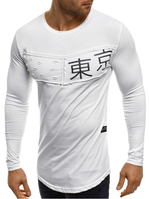 Módní bílé pánské tričko s dlouhým rukávem BREEZY 286