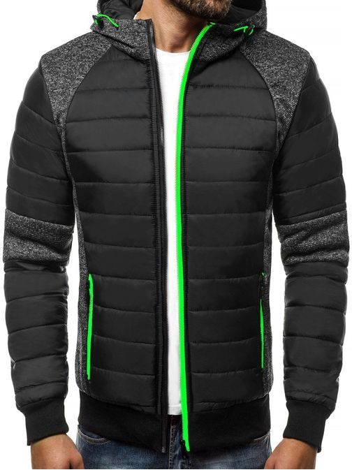 Černá pánská zimní bunda s výraznými zipy OZONEE JS/TY01