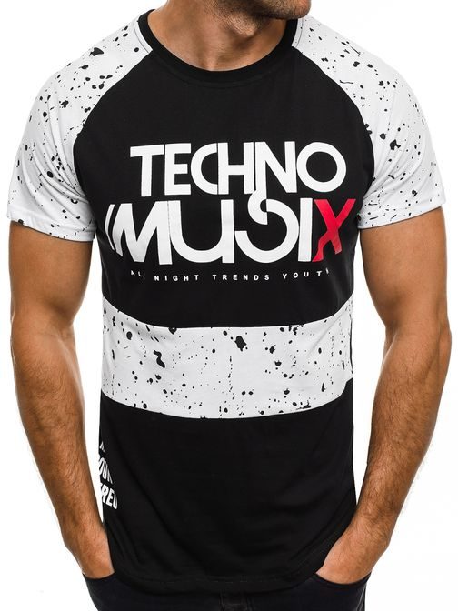 Výrazné moderní černo-bílé pánské tričko TECHNO MUSIX J.STYLE SS096