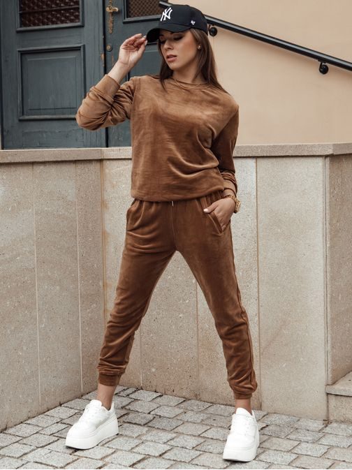 Velurová hnědá dámská tepláková souprava Urbanvelvet