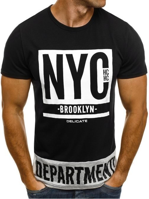 Originální pánské tričko s potiskem NYC BROOKLYN černé J.STYLE SS163