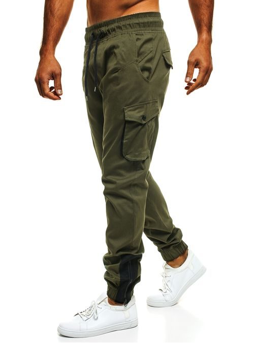 Moderní kapsáčové pánské tmavě zelené kalhoty ATHLETIC 705