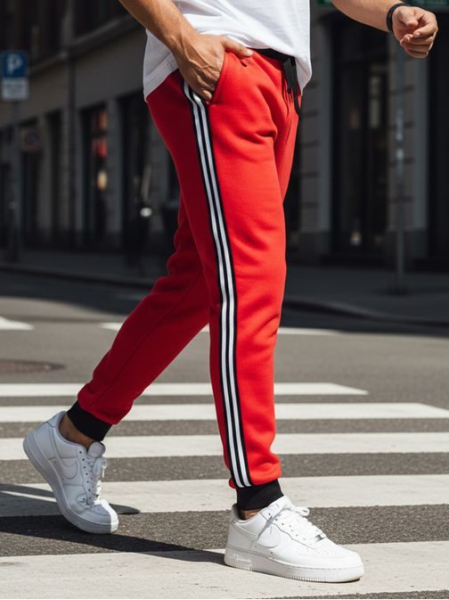 Pánské červené tepláky s ozdobným pasem