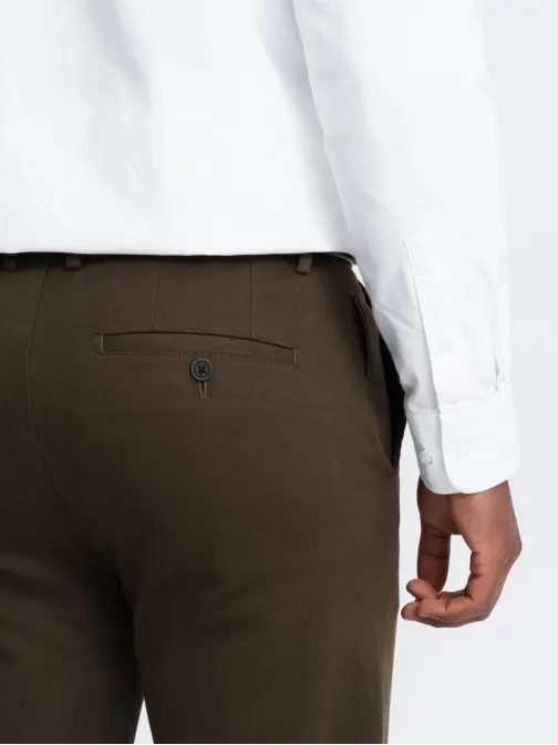 Chinos olivové kalhoty klasického střihu s jemnou texturou V4 PACP-0190