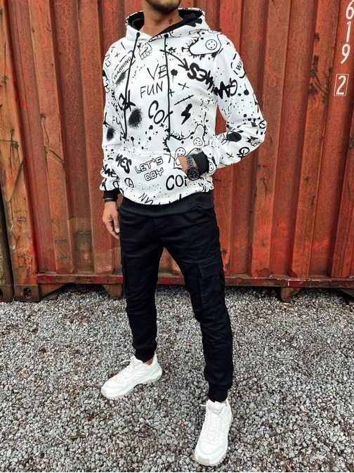 Poutavá bílá mikina s potiskem