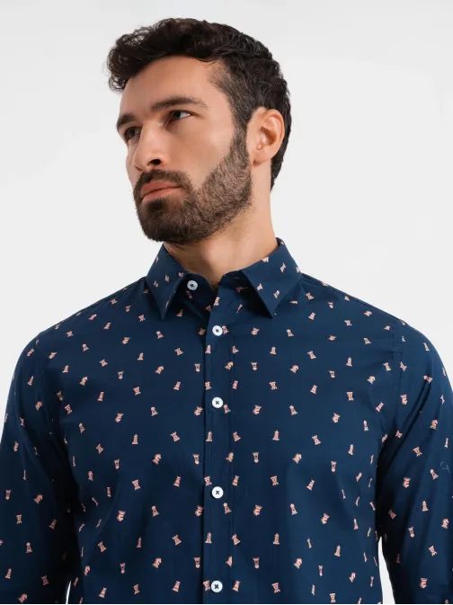 Zajímavá granátová košile s trendy vzorem V3 SHCS-0151