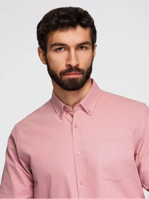 Pánská růžová košile s náprsní kapsou V3 K700