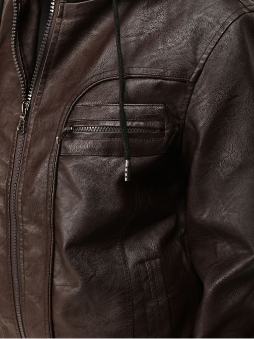 Stylová pánská bunda z hnědé umělé kůže