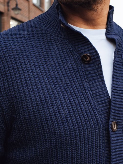 Stylový modrý svetr pro muže se zapínáním na knoflíky