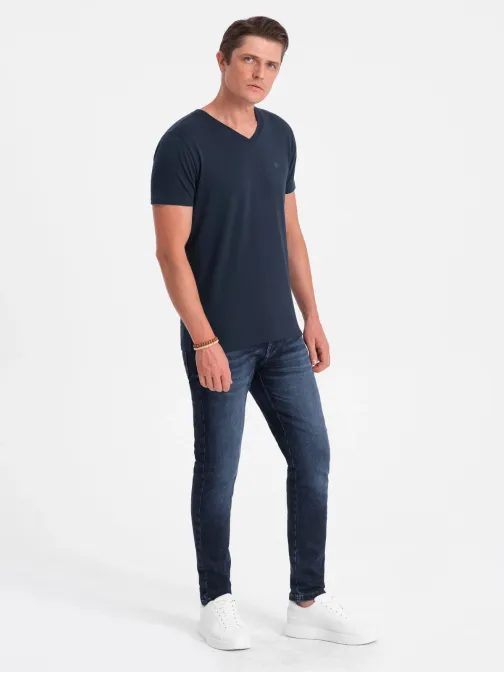 Trendy pánské granátové tričko s výstřihem do V V2 TSCT-0106