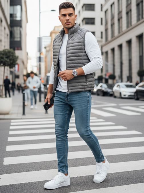 Moderní grafitová pánská vesta bez kapuce