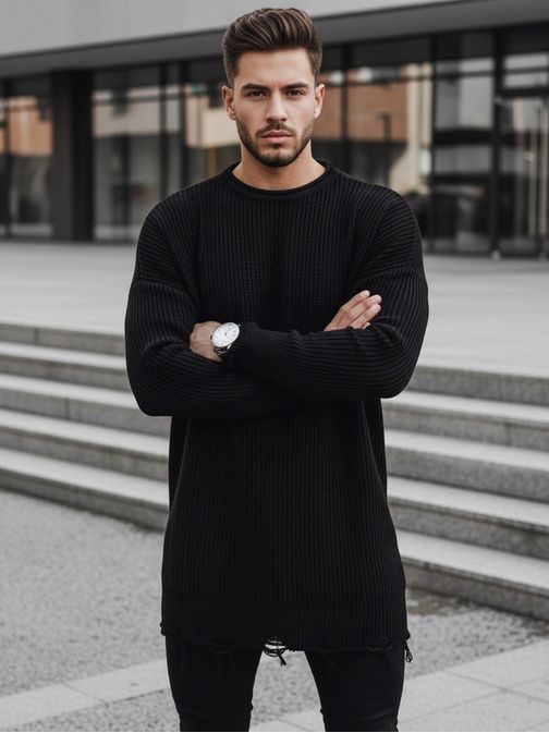 Stylový prodloužený svetr v černé barvě