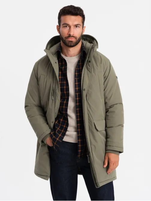 Klasická olivová pánská parka na zimu V3 JALP-0166