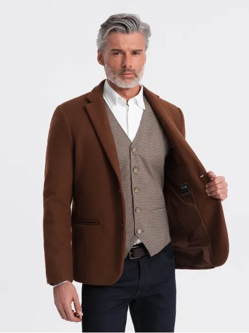 Trendy tmavě hnědé pánské sako V1 BLZB-0118
