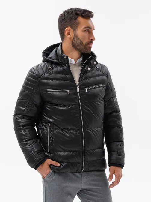 Prošívaná zimní bunda v černé barvě V1 22FW-010