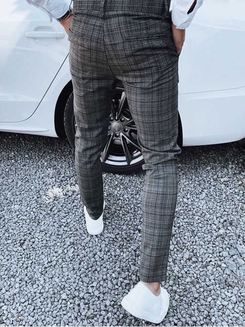 Poutavé grafitové kalhoty s károvaným vzorem
