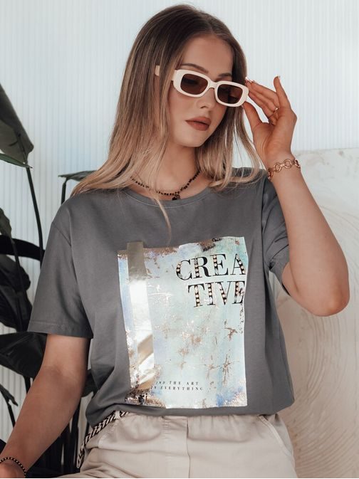Krásné dámské grafitové tričko s potiskem Creative