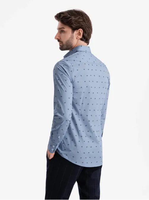 Zajímavá světle modrá košile s trendy vzorem V6 SHCS-0156