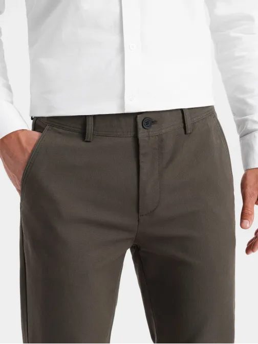 Pánské khaki klasické chinos kalhoty s jemnou texturou V2 PACP-0188