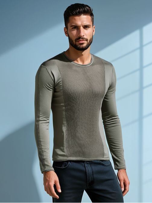 Senzační pánský svetr v khaki barvě