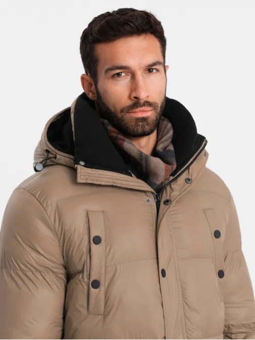 Nadčasová prošívaná hnědá pánská bunda V2 JALJ-0186