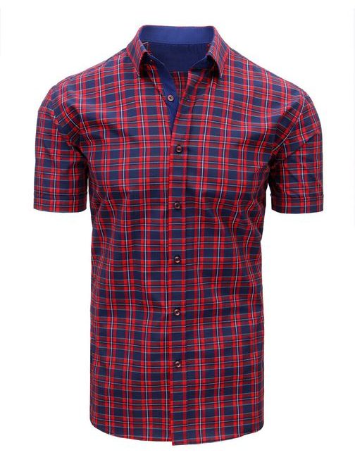 Košile s krátkým rukávem v modro-červené barvě