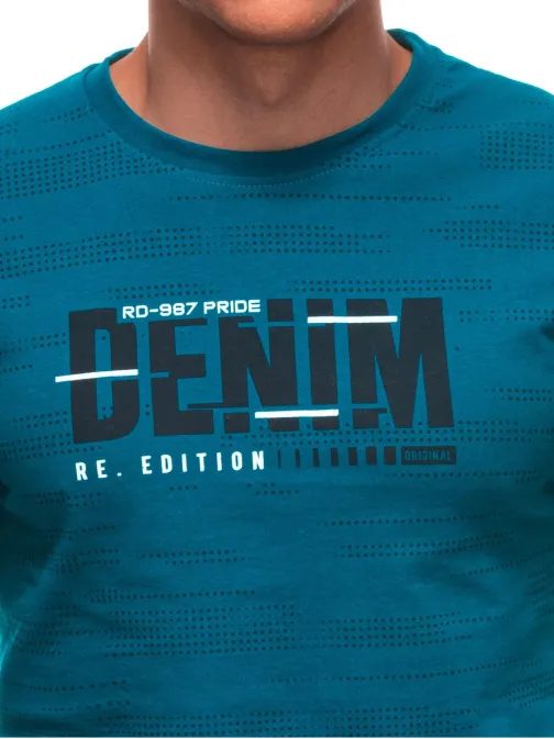 Moderní tyrkysové tričko s potiskem a nápisem S2038