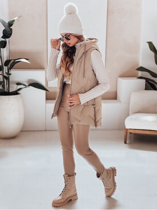 Módní dámská velbloudí prošívaná vesta