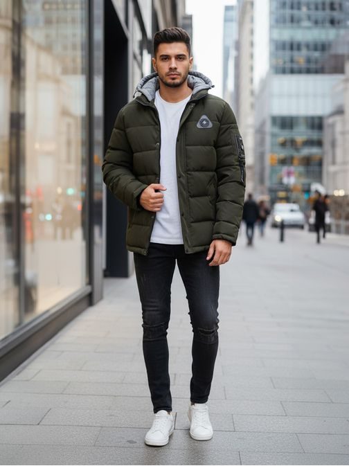 Originální zelená zimní bunda s kapucí