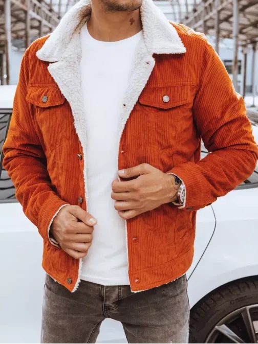 Atraktivní manšestrová bunda v pomerančové barvě