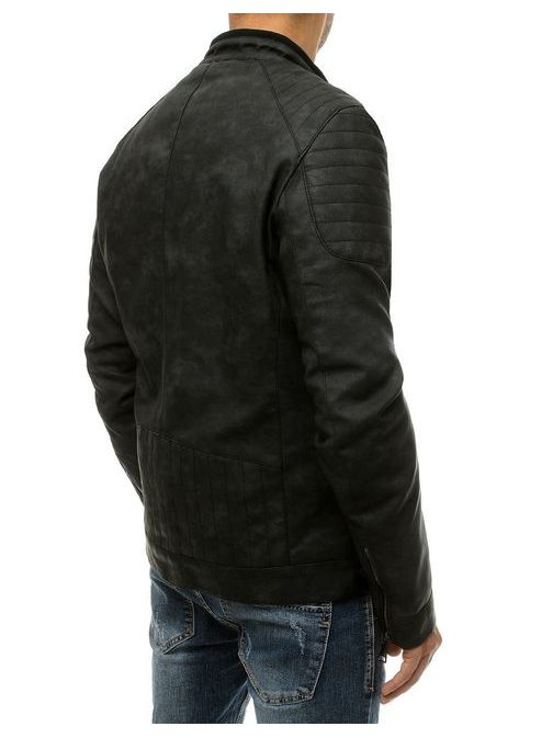 Moderní koženková bunda v černé barvě