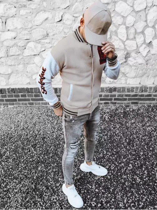 Originální mikina v barvě ecru v baseballovém stylu