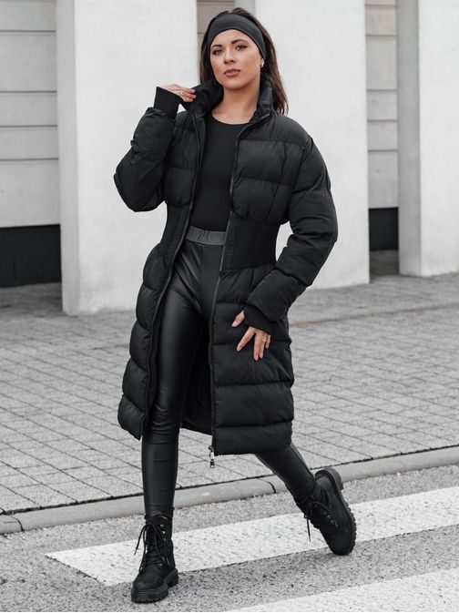 Dámská dlouhá černá prošívaná zimní bunda Fabwarm