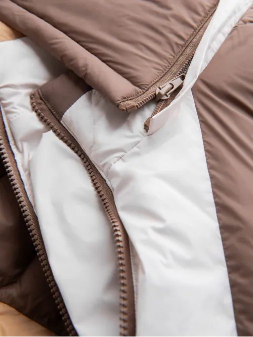 Béžová-bílá prošívaná retro bunda V2 JALP-0175