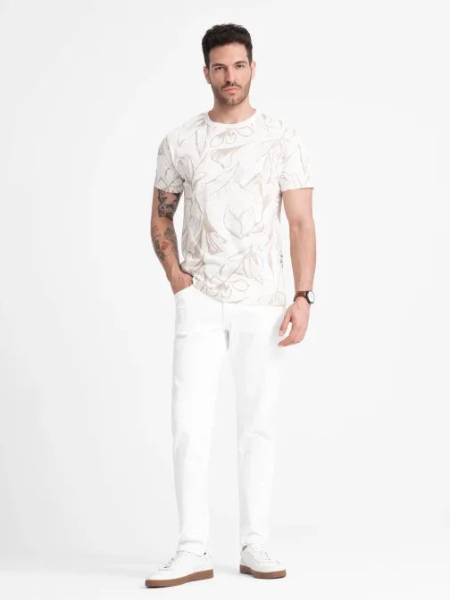 Béžové tričko s motivem listů V1 TSFP-0180