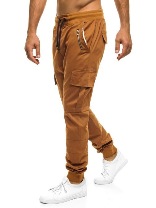 Moderní pohodlné karamelové kapsáčové kalhoty ATHLETIC 707