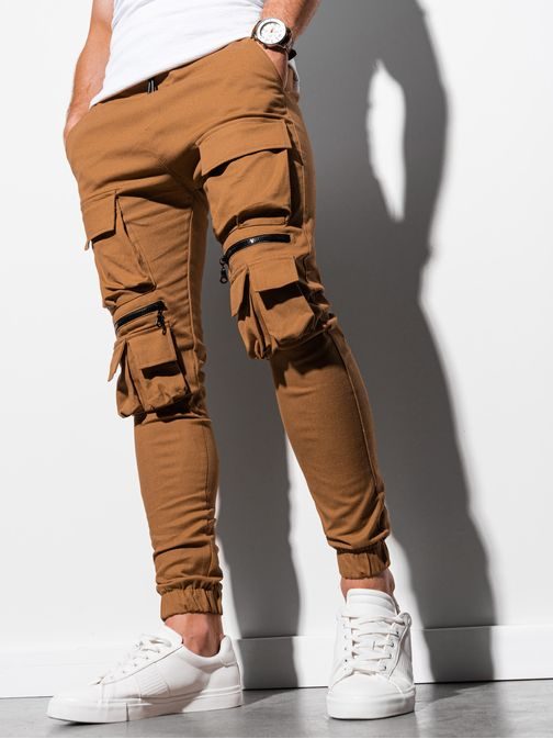 Stylové kamelové jogger kalhoty P995