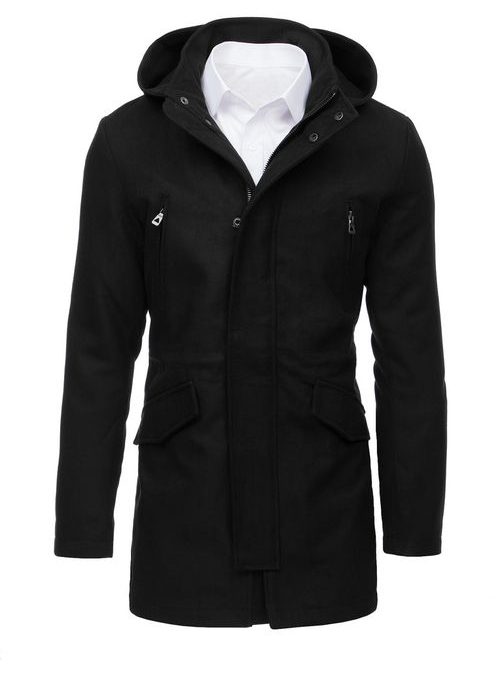 Černý kabát s kapucí pro pány