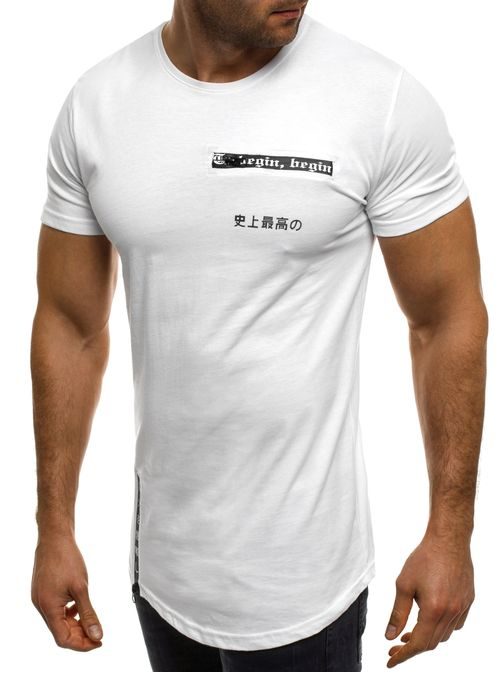 Jednoduché delší bílé pánské tričko BREEZY 293