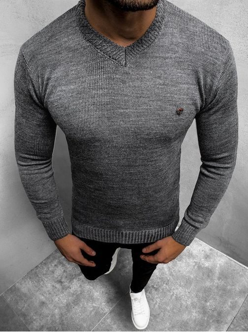 Jednoduchý pánský svetr tmavě šedý O/KV01Z