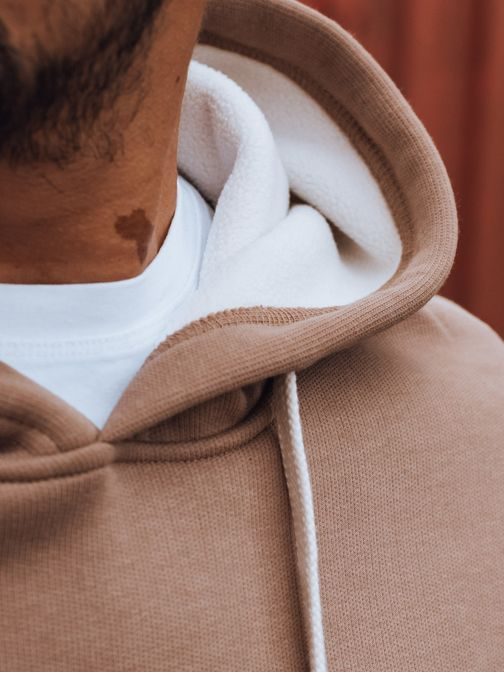 Hnědá pánská mikina s potiskem a kapucí