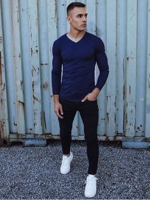 Jednobarevný pánský svetr modrý