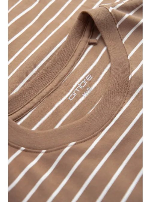 Letní tričko s krátkým rukávem hnědobílé v7 om-tsct-0183