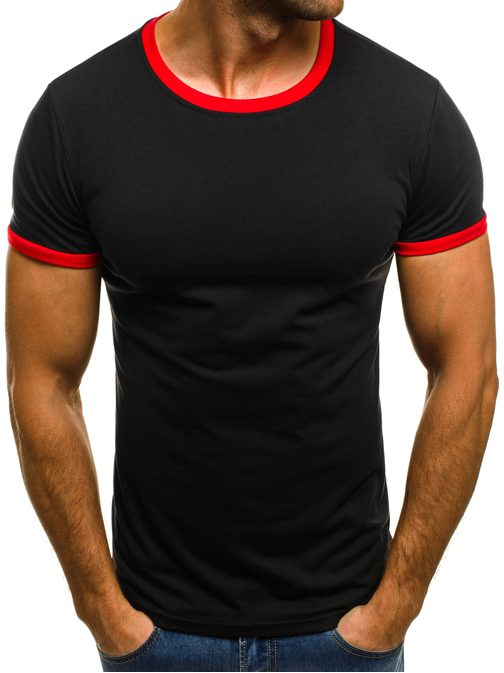 Černé tričko s červenými rukávy OZONEE JS/5002