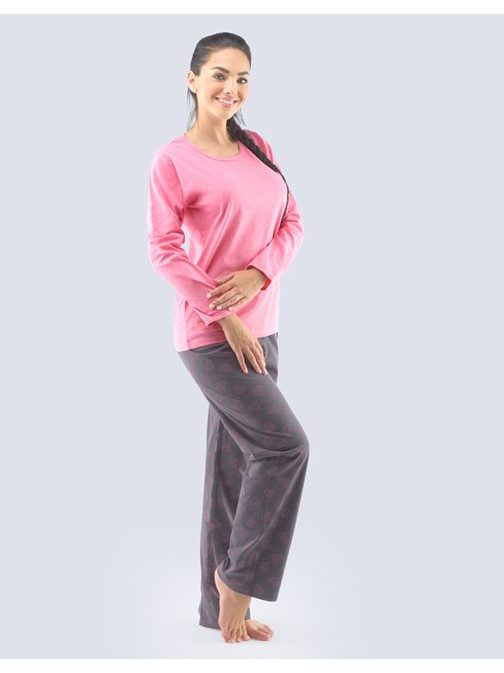 Bavlněné šedo-růžové dlouhé pyžamo Karin