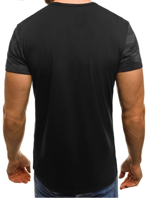 Černé módní tričko s potiskem OZONEE JS/SS249