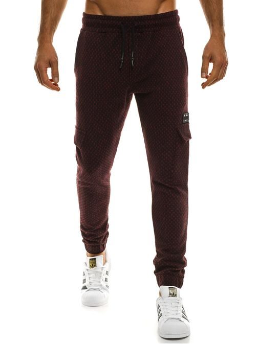 Trendy bordó jogger kalhoty se vzorem MECHANICH 0928/7