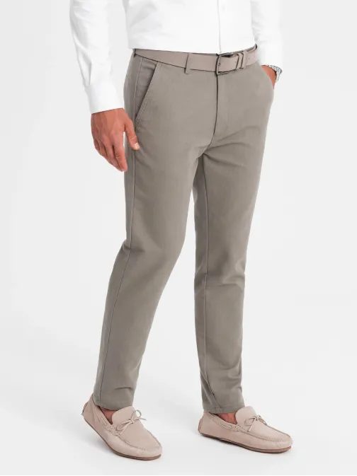 Pánské béžové klasické chinos kalhoty s jemnou texturou V1 PACP-0188