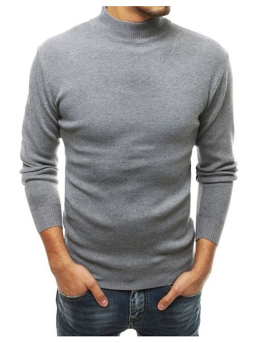 Šedý pohodlný svetr s vysokým límcem